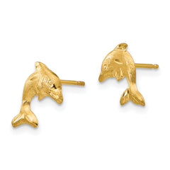 14K Gold Satin Dolphin Earrings with Polished Finish Nickel Free