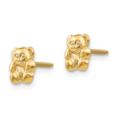14K Gold Polished Teddy Bear Earrings with Screwback for Women