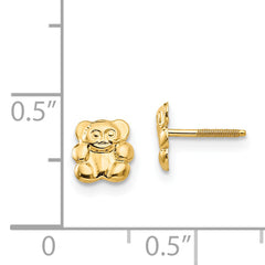 14K Gold Polished Teddy Bear Earrings with Screwback for Women