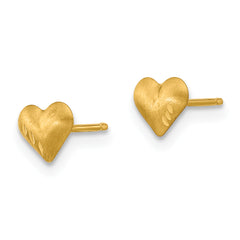 14K Gold Diamond-Cut Satin Heart Earrings Elegant & Nickel-Free