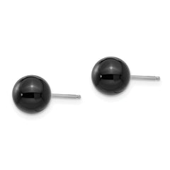 14K White Gold Onyx Ball Earrings with Polished Rhodium Finish