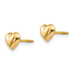 14K Gold Polished Heart Earrings with Secure Screw Back