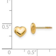 14K Gold Polished Heart Earrings with Secure Screw Back