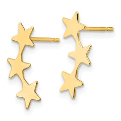 14K Gold Three-Star Drop Earrings Polished Elegant Design