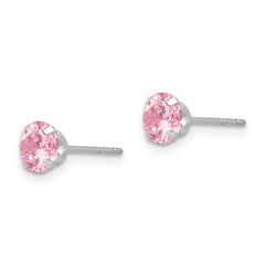 14K White Gold Pink CZ Stud Earrings with Polished Finish