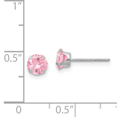 14K White Gold Pink CZ Stud Earrings with Polished Finish