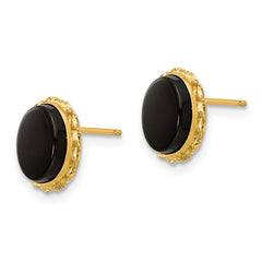 Elegant 14K Gold Onyx Button Earrings with Polished Finish