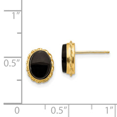 Elegant 14K Gold Onyx Button Earrings with Polished Finish