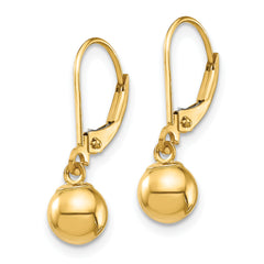 14K Gold Polished Dangle Earrings with 6mm Bead Leverback