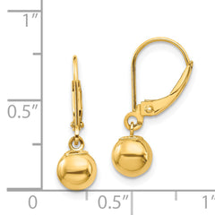 14K Gold Polished Dangle Earrings with 6mm Bead Leverback