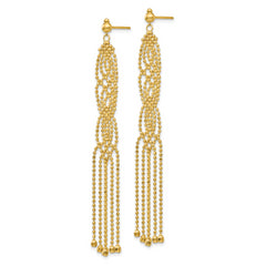 14K Gold Beaded Drop Earrings with Polished Finish for Women