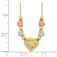 14k Tri-color Puff & Flat Hearts Necklace