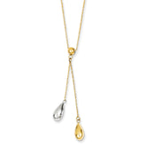 14K Two-Tone Gold Teardrop Lariat Necklace with Polished Finish - 18