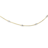 14K Two-Tone Gold Beaded Necklace with Extender Diamond-Cut Handcrafted - 17