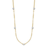 14K Two-tone Oval Chain Diamond Cut Stars w/ 2in Ext Necklace