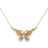 14K Two-Tone Gold Butterfly Necklace with Elegant Rhodium Accent - 20