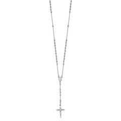 14K White Gold Diamond-Cut Beaded Rosary Necklace Unisex 24-Inch