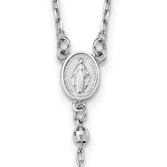 14K White Gold Diamond-Cut Beaded Rosary Necklace Unisex 24-Inch