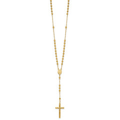 14K Gold Unisex Diamond-Cut Beaded Rosary Necklace 24-Inch