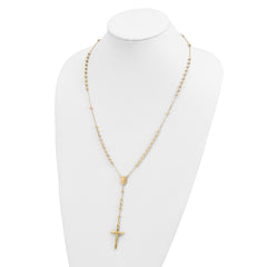 14K Gold Unisex Diamond-Cut Beaded Rosary Necklace 24-Inch