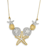 14K Gold Two-Tone Sea Life Necklace with Diamond-Cut Elegance - 17