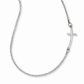 14K White Gold Sideways Curved Cross Necklace with Rhodium Finish - 17