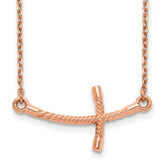 14k Rose Gold Large Sideways Curved Twist Cross Necklace