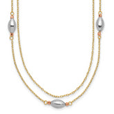 14K Tri Color 2 Strand w/Puff Beads w/2 IN Ext Necklace