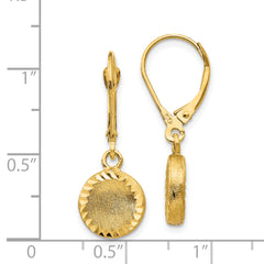 14K Gold Diamond-Cut Leverback Earrings with Brushed Finish