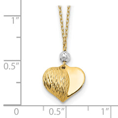 14K Two Tone Polished & D/C Puffed Heart 18 inch Necklace