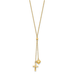 14K Gold Heart and Cross Necklace with Extender Elegant Women's Design