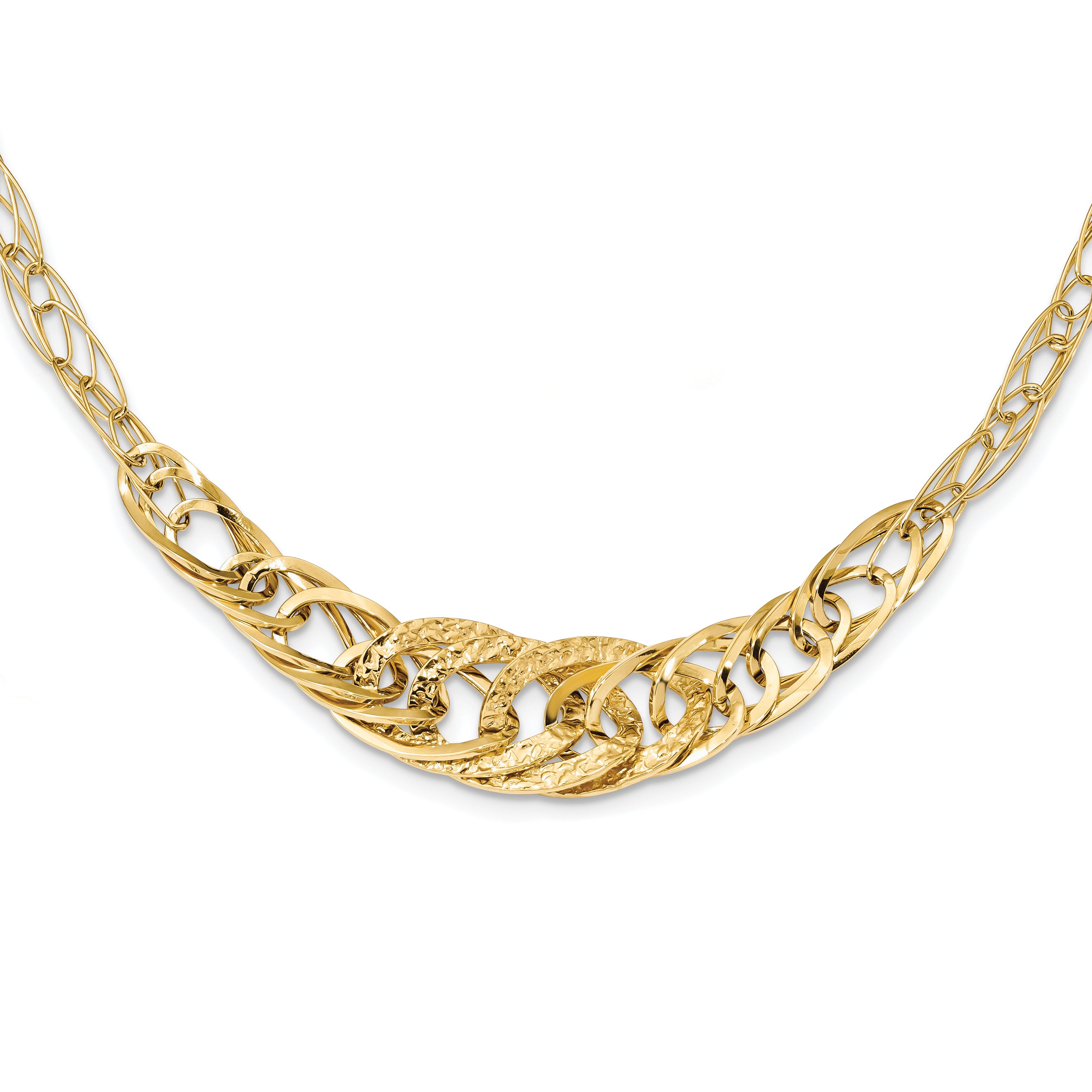 14k Yellow Gold Textured Fancy Link 18 inch Necklace