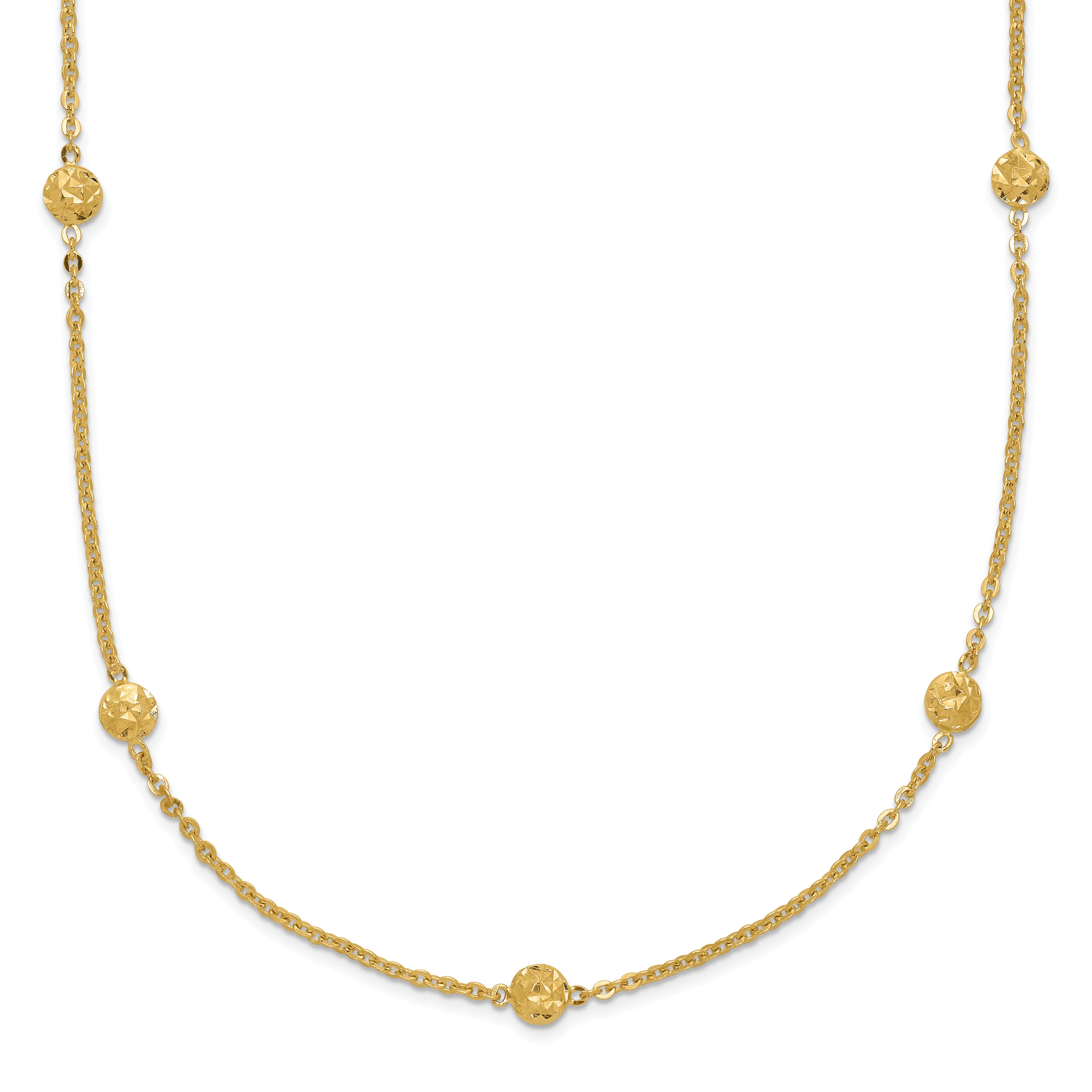14k Polished Diamond-cut Tiny Puffed Circles 15-Station Necklace
