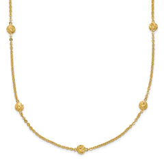 14k Polished Diamond-cut Tiny Puffed Circles 15-Station Necklace