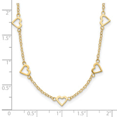 14K Gold Heart Link Necklace with Polished Open Hearts and 17-Station Design
