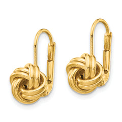 14K Gold Polished Love Knot Leverback Earrings for Women