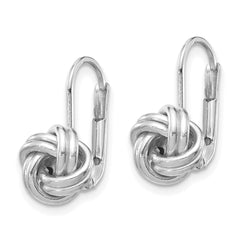 14K White Gold Love Knot Leverback Earrings with Polished Rhodium Finish