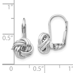 14K White Gold Love Knot Leverback Earrings with Polished Rhodium Finish