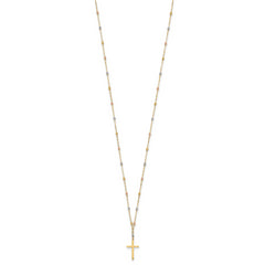 14K Tri-Color Gold Unisex Cross Necklace with Diamond-Cut Beaded Polished Finish