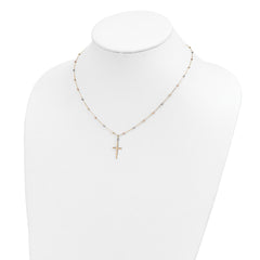 14K Tri-Color Gold Unisex Cross Necklace with Diamond-Cut Beaded Polished Finish