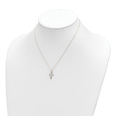 14K Gold CZ Cross Necklace with Polished Finish and Elegant Chain