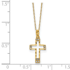 14K Gold CZ Cross Necklace with Polished Finish and Elegant Chain