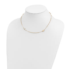 14K Gold Polished Rosary Necklace with Cross Elegant Women's Faith Symbol