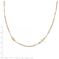 14K Gold Polished Rosary Necklace with Cross Elegant Women's Faith Symbol