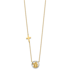 14K Gold Rhodium-Plated Angel & Cross Necklace with Diamond-Cut Elegance