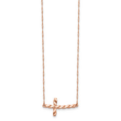 14K Rose Gold Twisted Sideways Cross Necklace Elegant 17 Inch