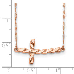 14K Rose Gold Twisted Sideways Cross Necklace Elegant 17 Inch