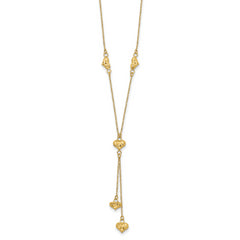 14K Gold Polished Diamond-Cut Puffed Heart Y-Necklace for Women