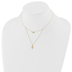 14K Gold Polished Cross & Heart Necklace with Extender Elegant Women's Jewelry