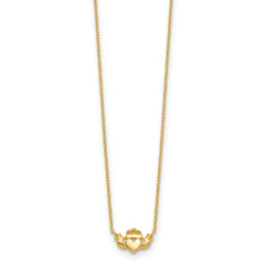 14K Gold Polished Claddagh Necklace Elegant Women's Jewelry 17 Inch